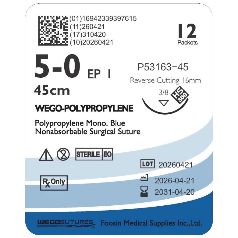 WEGO-Polypropylene 5-0 non-absorbable dental suture with 16mm reverse-cutting needle (45cm)