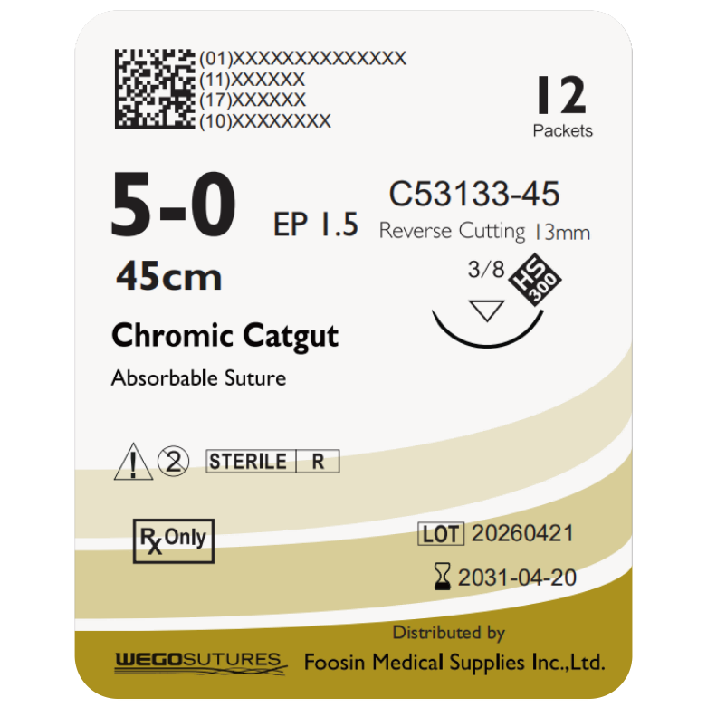 WEGO Chromic Catgut 5-0 absorbable dental suture with 13mm reverse-cutting needle (45cm)
