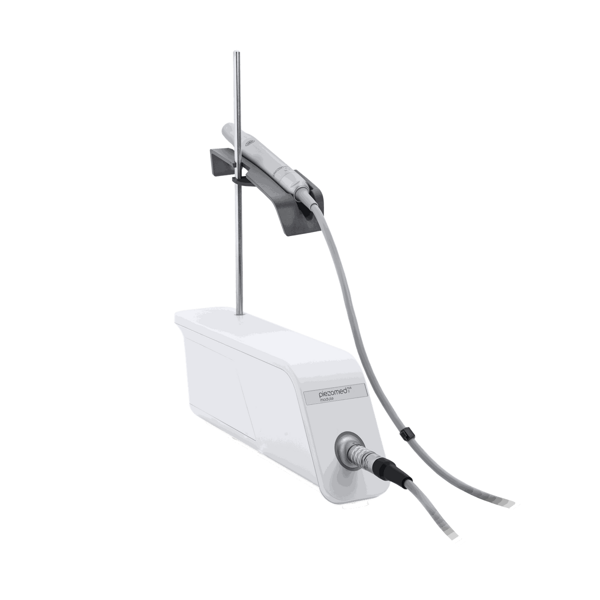 Front angled view of the modular W&H Piezomed Plus II showcasing the secure handpiece cable connection