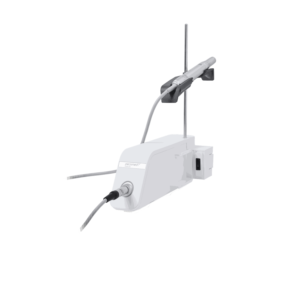 W&H Piezomed Module Plus II surgical setup with the ultrasonic bone surgery handpiece mounted on the stand