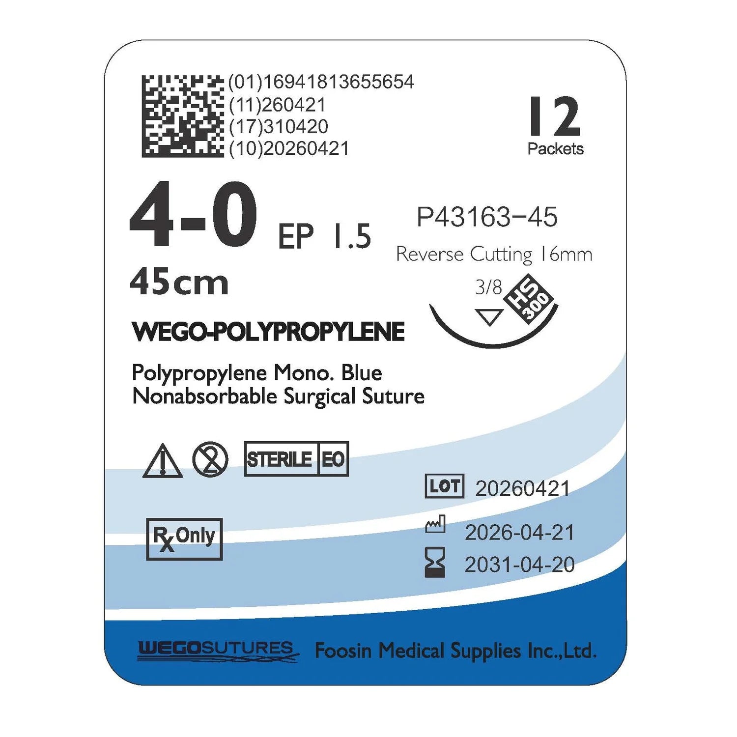 Wego-Polypropylene | Monofilament Non-Absorbable Suture