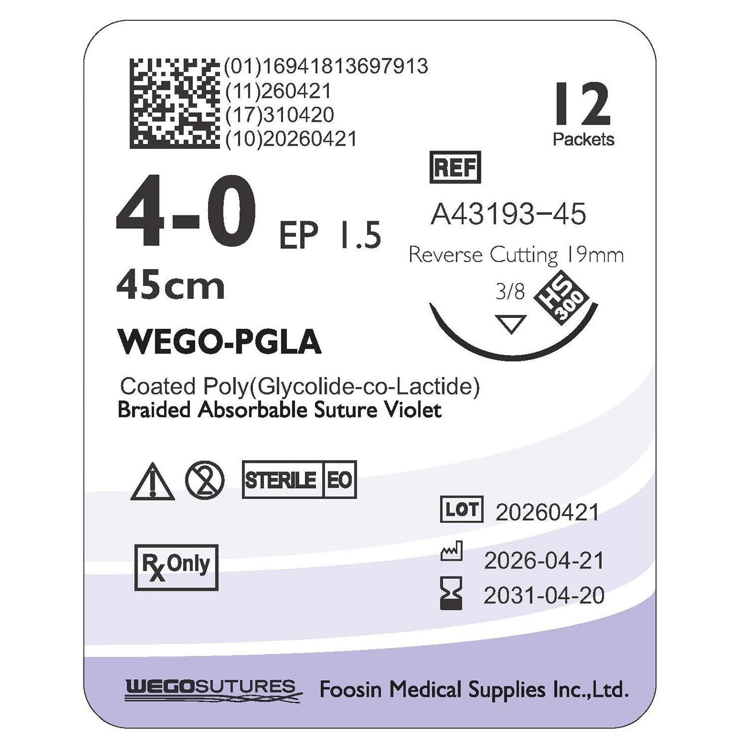Wego-PGA | Braided Polyglycolic Acid Absorbable Suture