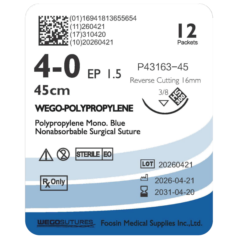 WEGO-Polypropylene 4-0 non-absorbable dental suture with 16mm reverse-cutting needle (45cm)