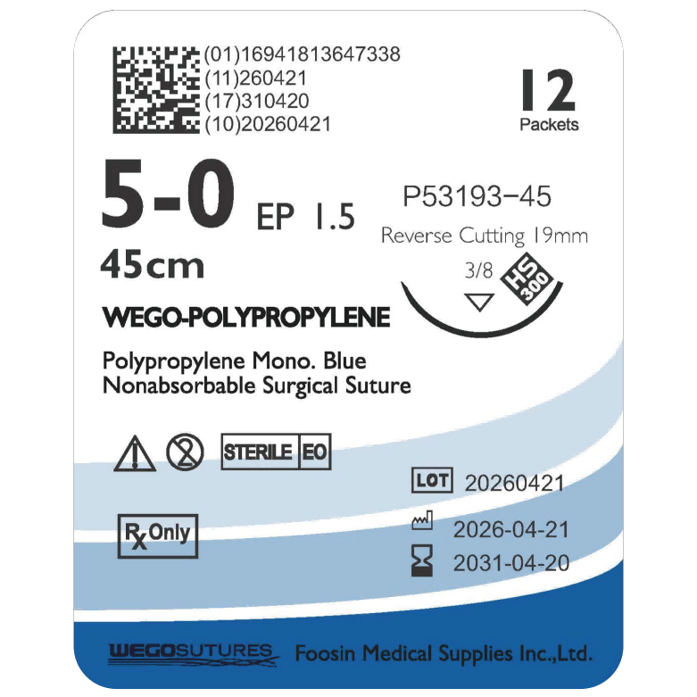 WEGO-Polypropylene 5-0 non-absorbable dental suture with 19mm reverse-cutting needle (45cm)