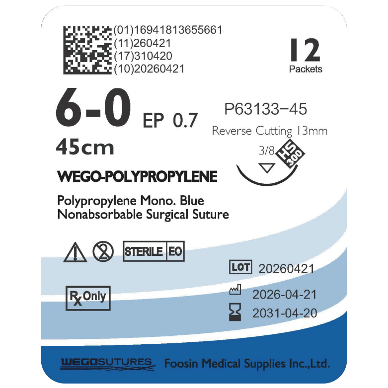 WEGO-Polypropylene 6-0 non-absorbable dental suture with 13mm reverse-cutting needle (45cm)