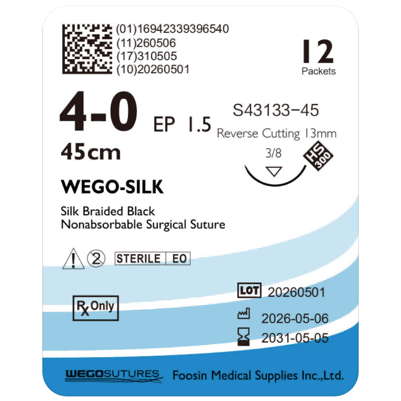 WEGO-Silk 4-0 non-absorbable dental suture with 13mm reverse-cutting needle (45cm)
