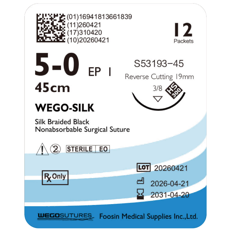 WEGO-Silk 5-0 non-absorbable dental suture with 19mm reverse-cutting needle (45cm)